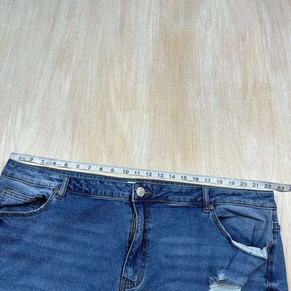 Eloquii Distressed High Rise Relaxed Straight Leg Casual Blue Denim Jeans 22 - Picture 12 of 16